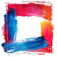Abstract colorful brush strokes forming a frame on a white background. Artistic Brush Stroke Frame.