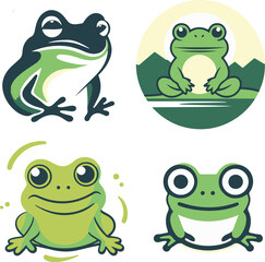 Collection of cute simple flat logo with frog icons