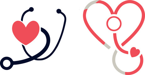 medical health care icon, logo with stethoscope and heart, cardiologist, heart diseases