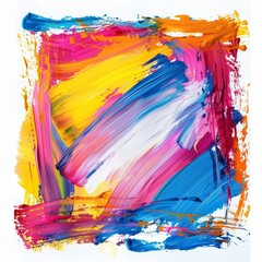 Vibrant abstract painting with colorful brushstrokes on white background. Artistic Brush Stroke Frame.