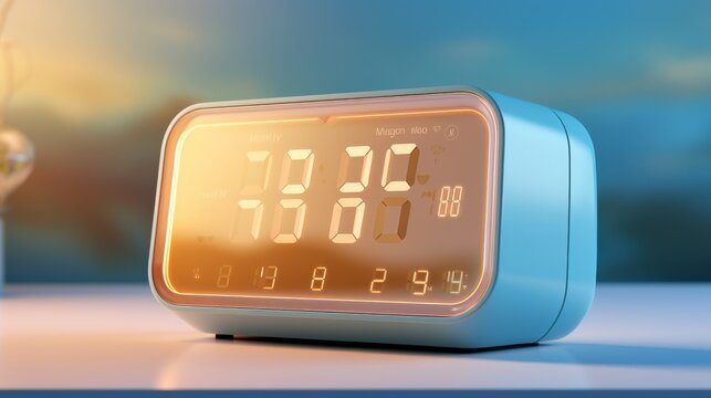A blue alarm clock rests on a table, counting down the moments