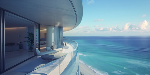 the view from the balcony of a 25 storey Penthouse looking out towards the ocean on a sunny Day