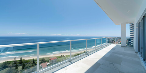the view from the balcony of a 25 storey Penthouse looking out towards the ocean on a sunny Day