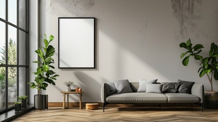 White frame hanging on the wall in modern interior. generated by AI