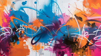 A Colorful Burst of Graffiti Art Splatters Across a White Wall