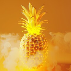 3d pineapple with neon light.