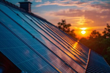 Golden Hour Glow: Solar Water Heating System at Home During Sunset
