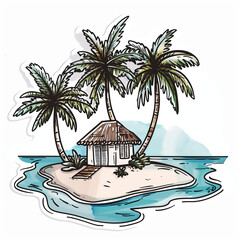 Obraz premium Paradise Island, bright sticker on a white background