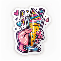 Festive cocktail, bright sticker on a white background