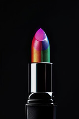 Pop art lipstick multicolored shot black isolated background
