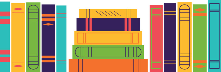 A row of bright book spines. Vector illustration.