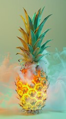 3d pineapple with neon light.