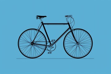 black bicycle isolated on blue background, minimalism style banner, world bicycle day wallpaper, simple card with copy space