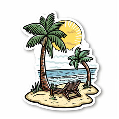 Beach holiday, bright sticker on a white background