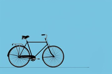 black bicycle isolated on blue background, minimalism style banner, world bicycle day wallpaper, simple card with copy space