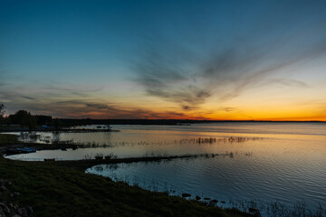 beautiful sunset was reflected in the lake