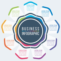 Infographic business template 9 steps, objects, elements or options business information colorful infographic design
