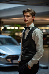 Valet Parking Hotel Service. Man Driver Standing
