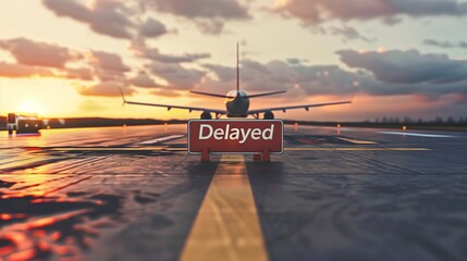A weary traveler sits in a crowded airport terminal, looking at the departure board displaying numerous delayed flights, reflecting the frustration and inconvenience of disrupted travel plans.