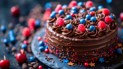 Fototapeta premium a Fourth of July themed chocolate cake with patriotic decorations