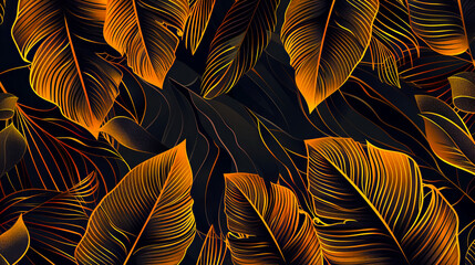 A seamless pattern of orange and black leaves.