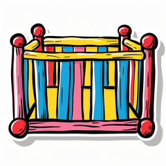 Baby crib,  bright sticker on a white background