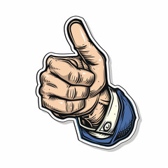 Thumb up, like gesture,  bright sticker on a white background