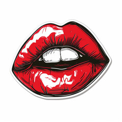 Red lips, bright sticker on a white background