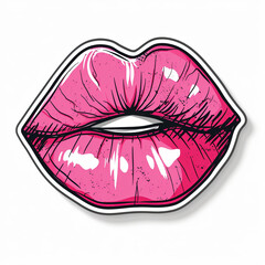 Pink lips,  bright sticker on a white background