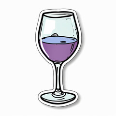 Glass of wine,  bright sticker on a white background