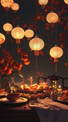 Thanksgiving Feast Amidst Floating Lanterns
