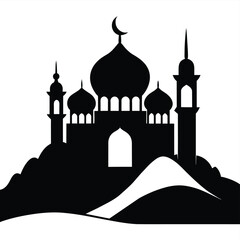 A masjid on desert, vector silhouette, black color silhouette, white background