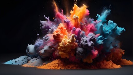 An explosion of color in powder form set against a dark background. artificial intelligence