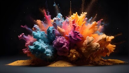 An explosion of color in powder form set against a dark background. artificial intelligence