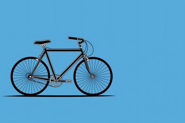 black bicycle isolated on blue background, minimalism style banner, world bicycle day wallpaper, simple card with copy space