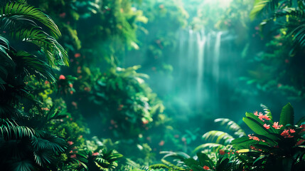 Fototapeta na wymiar a lush rainforest with vibrant flora and fauna background