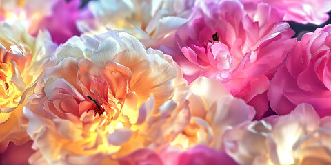 Beautiful pink and white peony flowers close-up. Spring or summer floral background