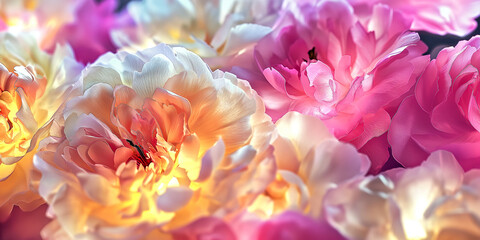 Obraz premium Beautiful pink and white peony flowers close-up. Spring or summer floral background