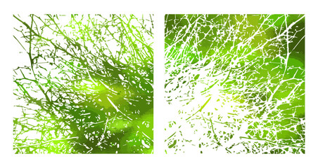 Background green bare tree branches. Abstract trendy painting for the interior. Not AI, Vector illustration