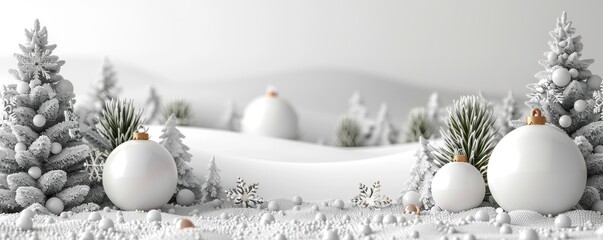 Festive New Year and Christmas background suitable for greeting cards, banners and social networks. This winter landscape is a snowy scene decorated with festive decorations