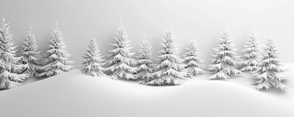 minimalistic winter landscape with trees covered in snow on a monochromatic background