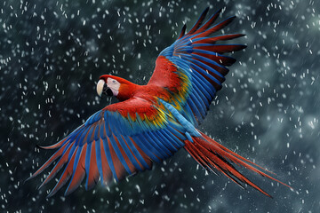 Brightly coloured parrot in the forest
