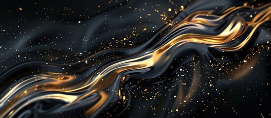 Elegant abstract molten gold and black dynamic fluid waves background.