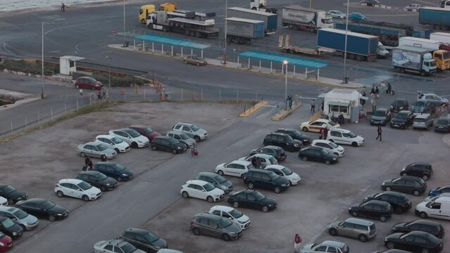 Time lapse of a parking lot at the port of Rafina, Greece