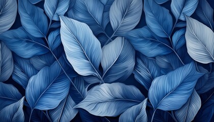 watercolor seamless pattern elegant blue vintage leaves background