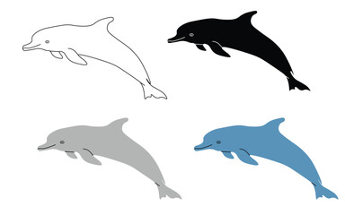 Dolphin Jumping Vector Clipart Outline Stamp Drawing Graphic