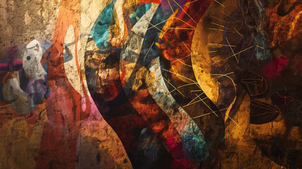 Naklejka premium An expressionistic depiction of geometric shapes that exudes an intense feeling of melancholy. Vintage Dirty Wall Background.