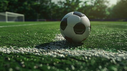 a soccer ball set up on a pitch or field