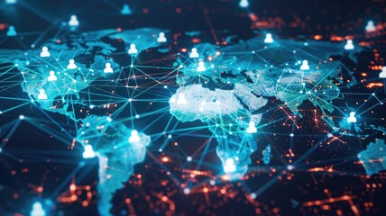 global map with digital networks displayed