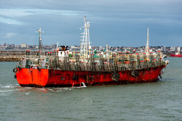 A squid fishing boat entering the port of Mar del Plata, Argentina